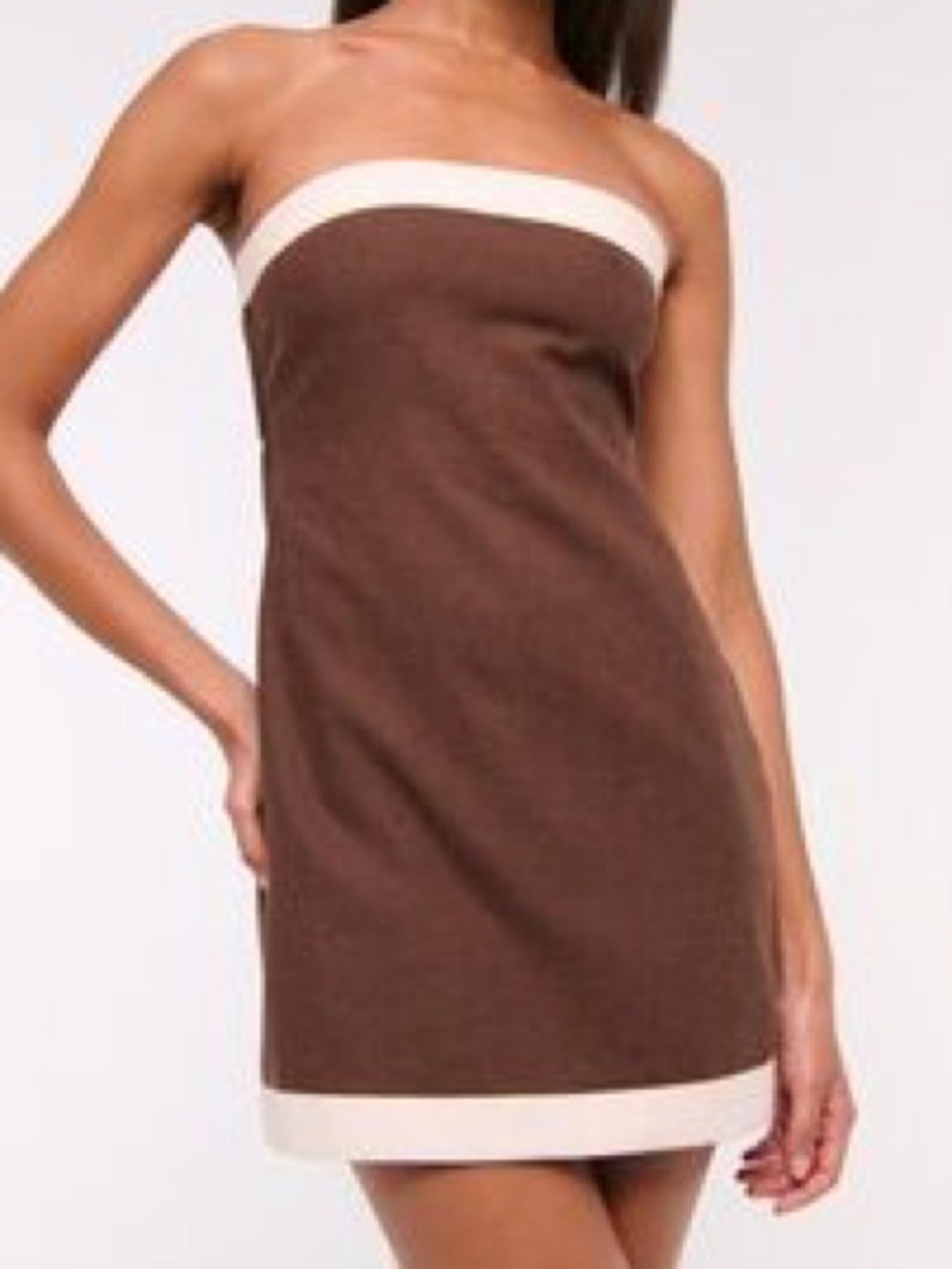 Abercrombie Linen Blend Strapless Contrast Trim Mini Dress Brown S